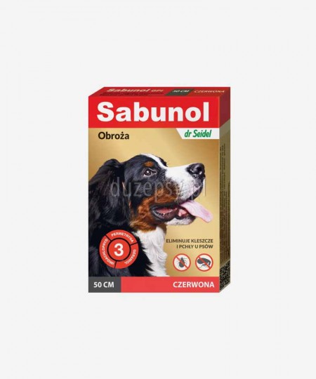 SABUNOL obroża na kleszcze i pchły dla średniego psa ozdobna czerwona 50 cm