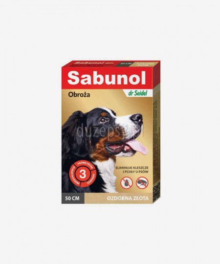 SABUNOL obroża na kleszcze i pchły dla średniego psa ozdobna złota 50 cm