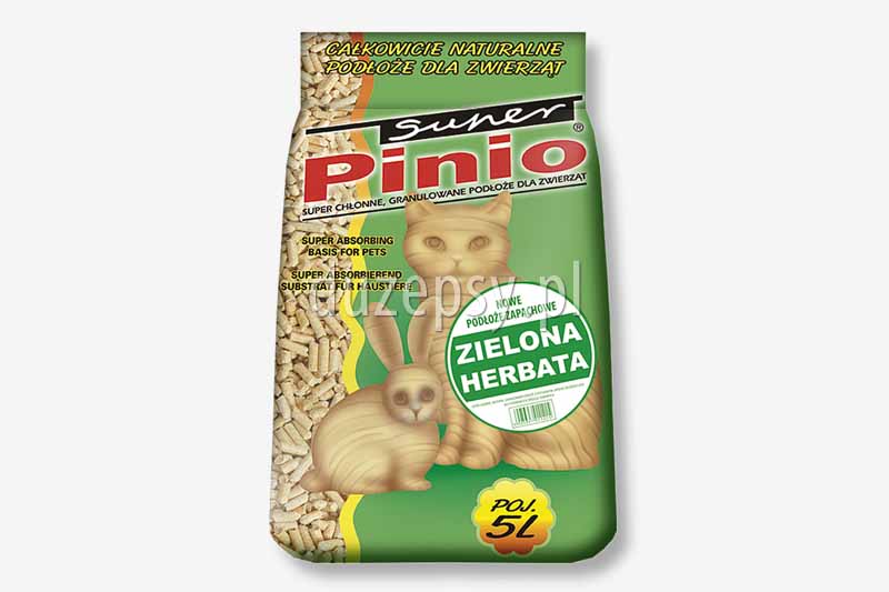 Super Pinio Zielona Herbata żwirek drewniany dla kotów tanio. Żwirek dla kota zapachowy. Pelet dla kota żwirek. Drewniane podłoże dla kotów. Pelet dla kota tanio oferuje sklep zoologiczny internetowy DuzePsy.pl